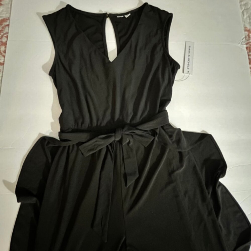 EMMA & MICHELE black Ruffle Leg Jumpsuit with Slits
